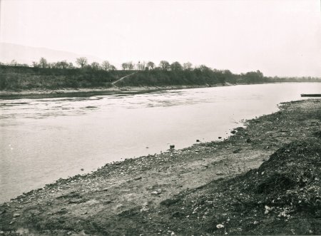 Rhein 1929 - Uferbefestigung durch Kraftwerkbau Riburg, unterhalb _Sonne_