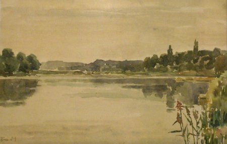 1981 Rhein mit Fluh, Heinrich Friedrich, Aquarell