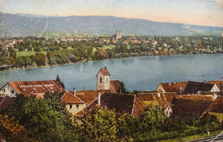 Ansichtskarte - Mumpf, Kirche mit Storch und Säckingen - ©Reto Hofer